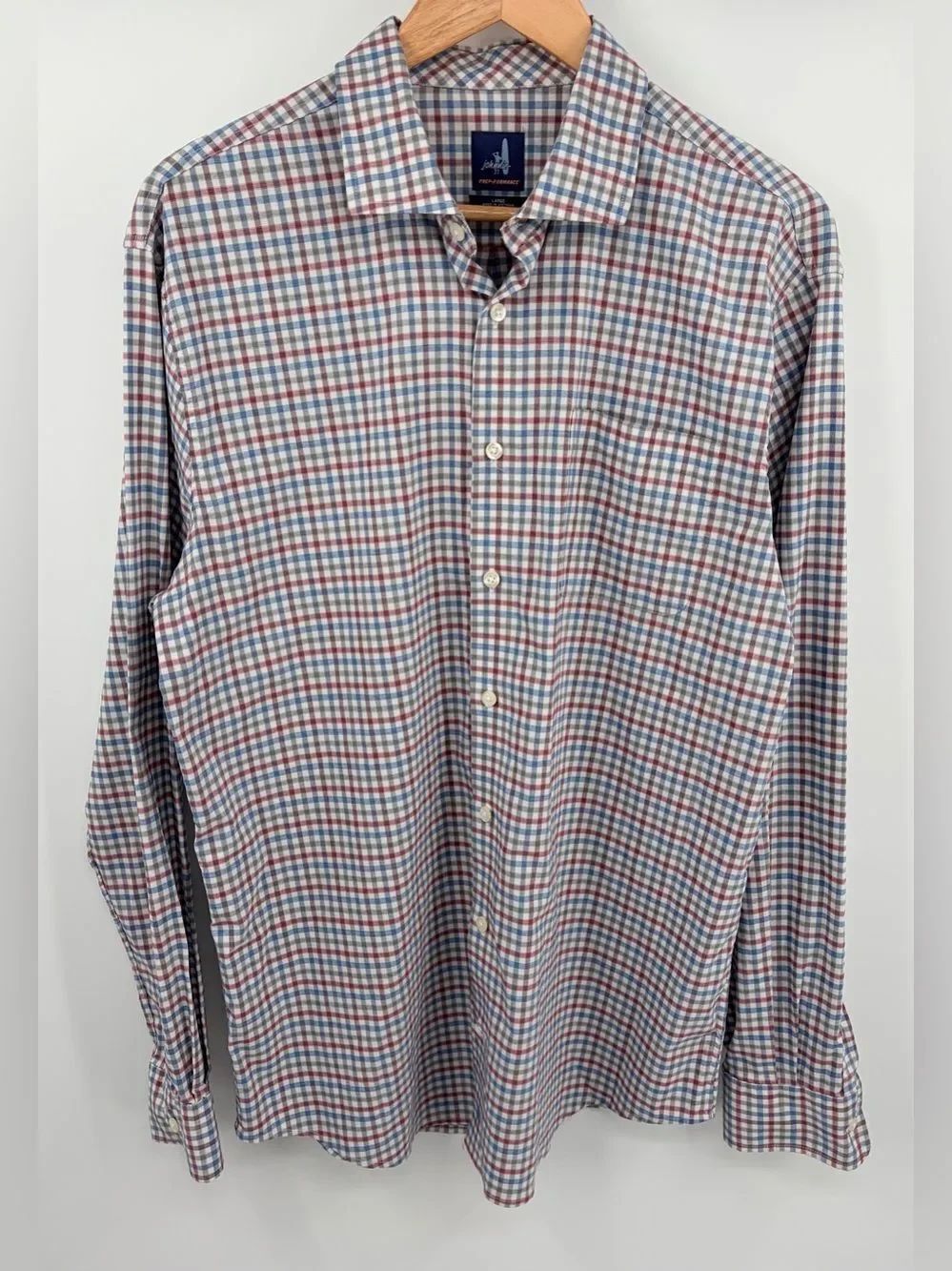 Johnnie-O Shelby performance button up check plaid currant colorway shirt mens L